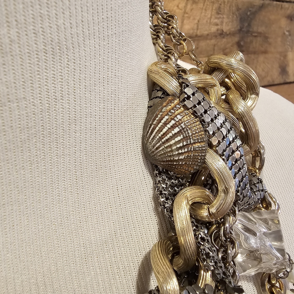 Mishka Piaf goldtone statement necklace made with repurposed vintage jewelry - Picture 6 of 11